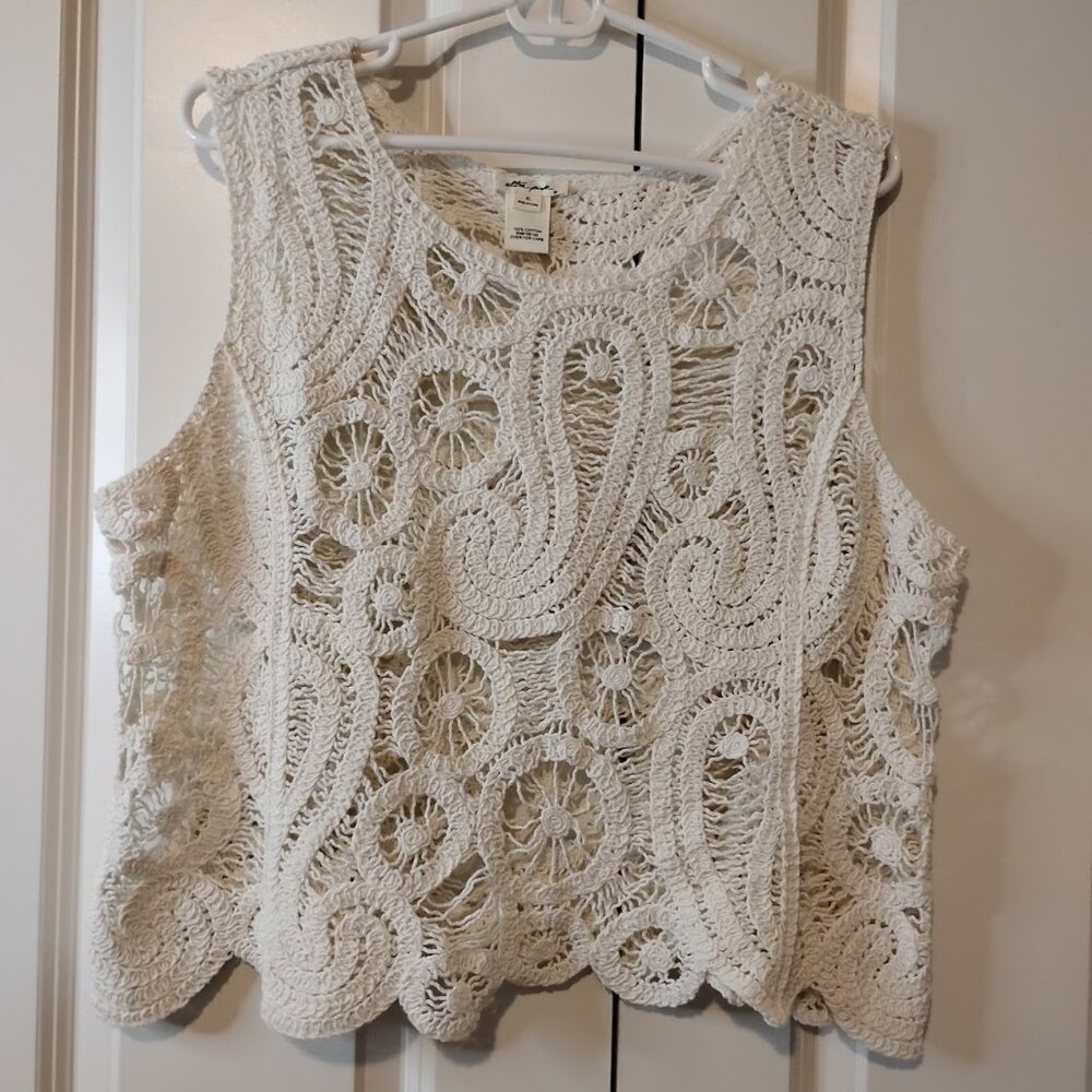 Ultra Pink Women's Ivory Crochet Lace Paisley Sleeveless Tank Top Size XL